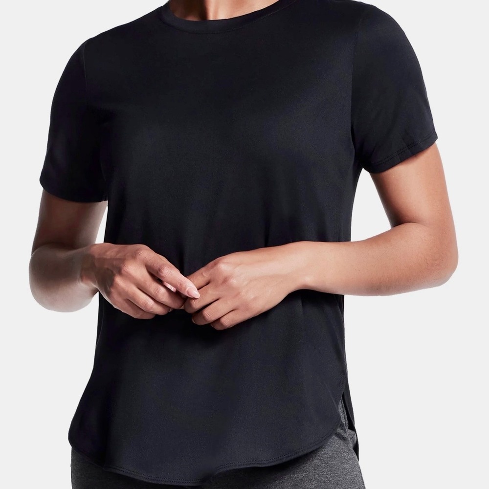 Skechers Womens Activewear Tee Black Short Sleeve Curved Hem Crew Neck RN118930